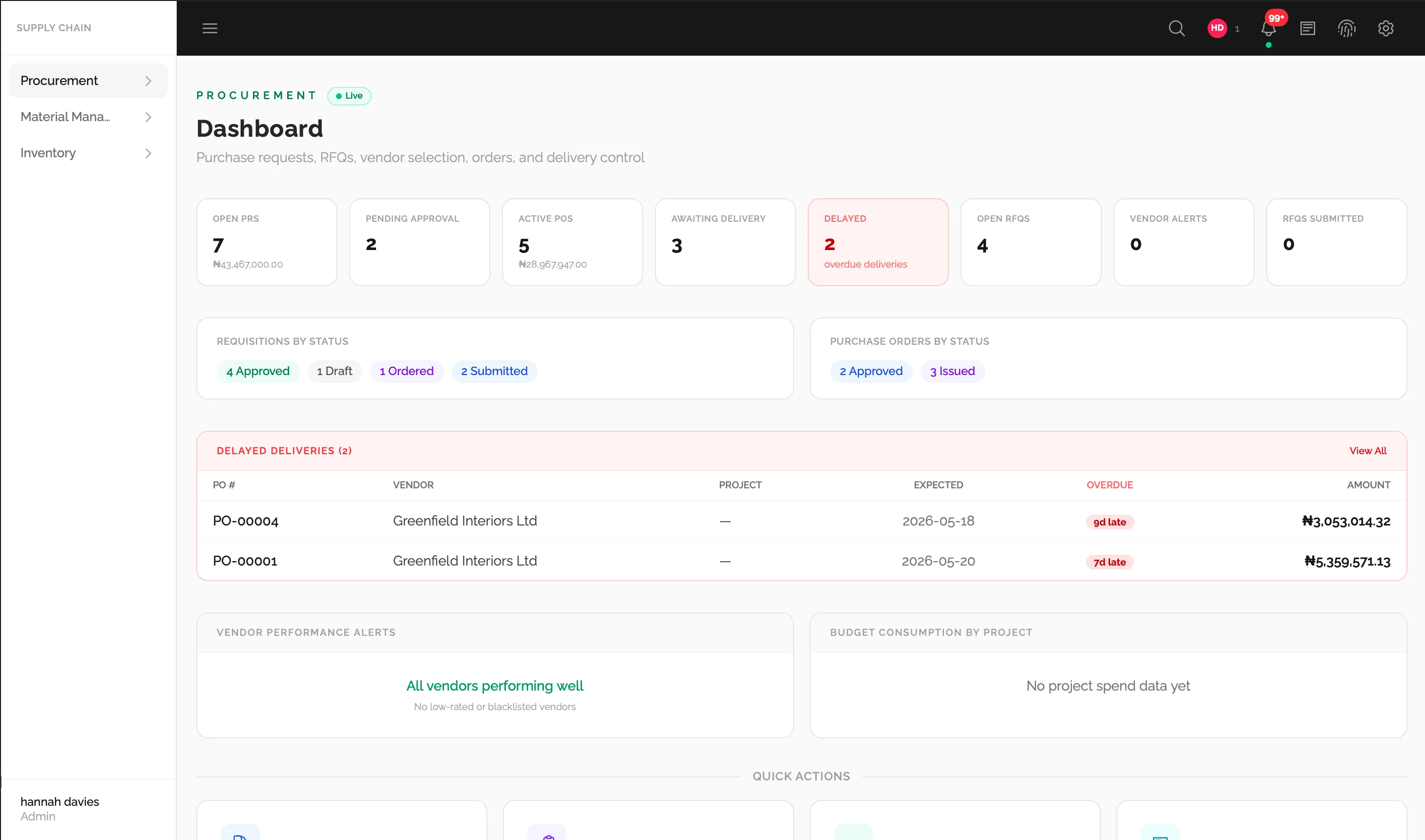 Procurement module screenshot (1 of 6)