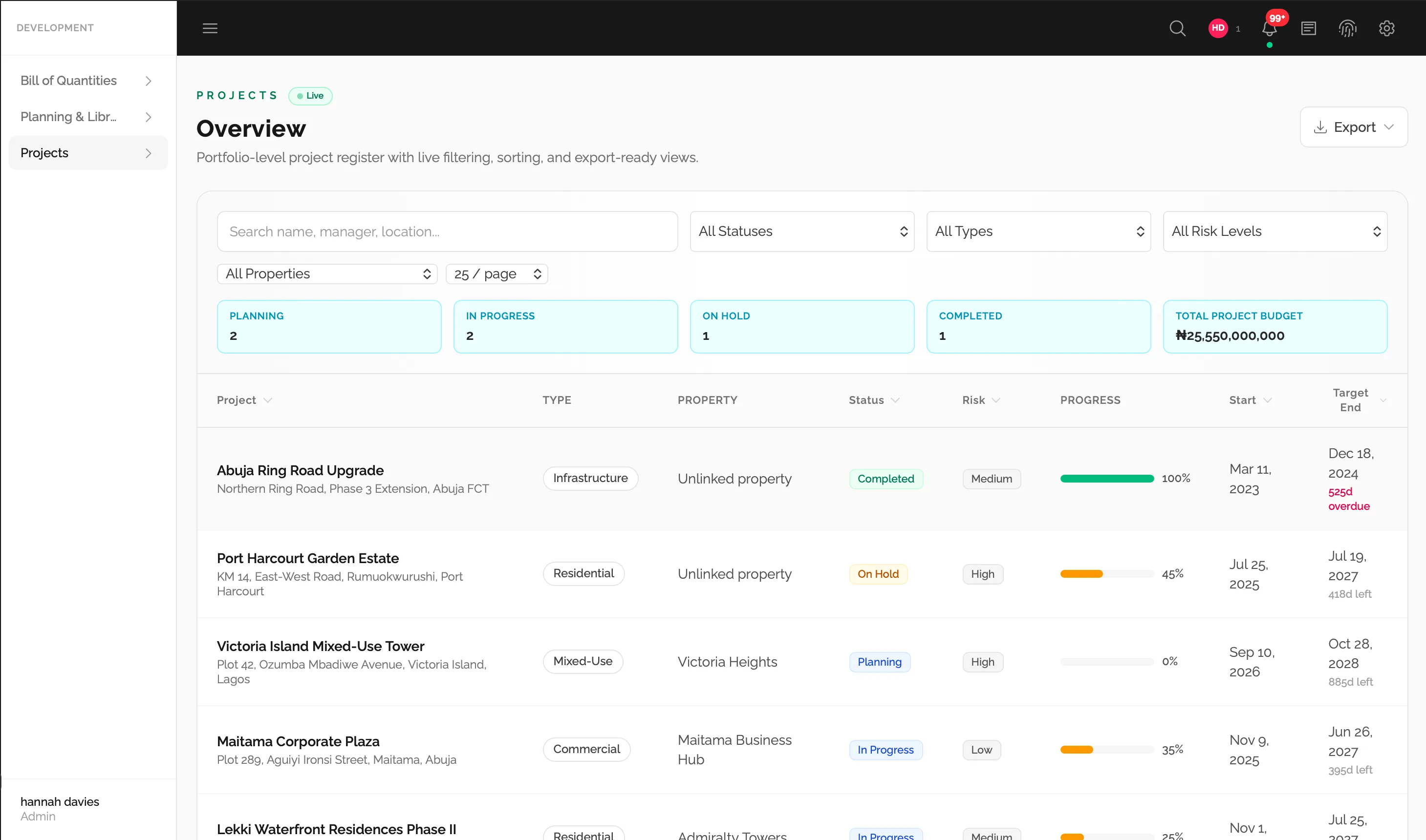Projects module screenshot (1 of 7)