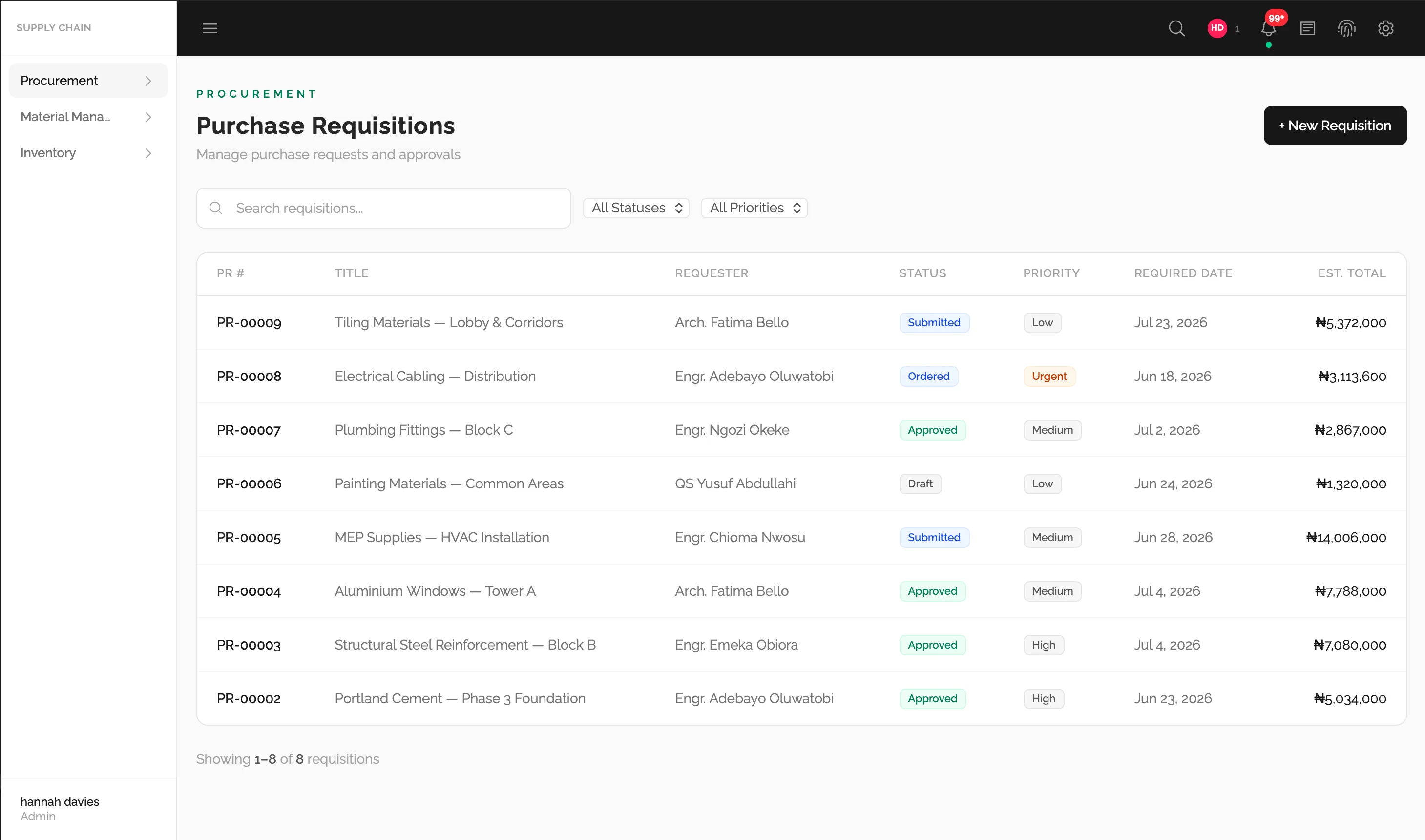 Procurement module screenshot (2 of 6)