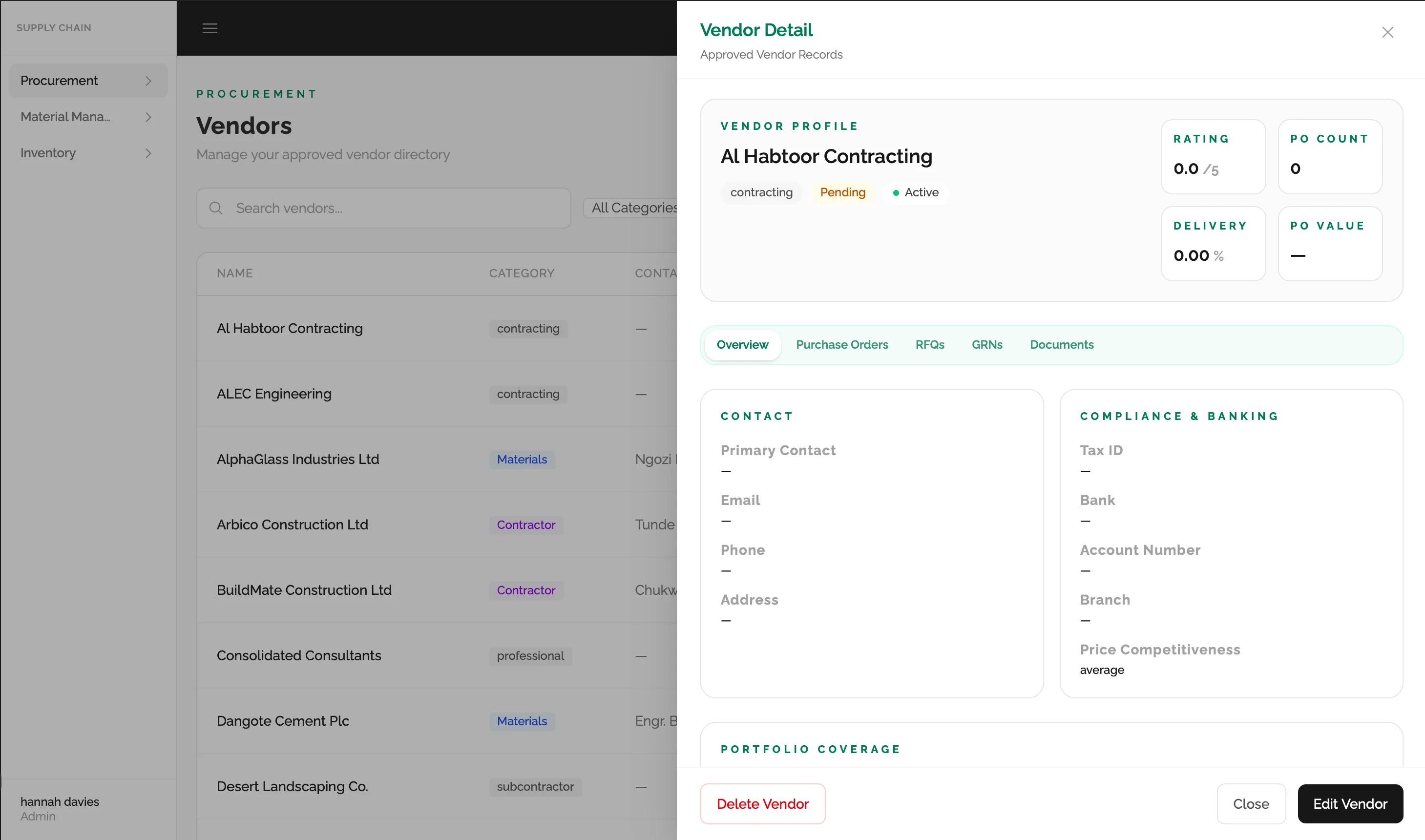 Procurement module screenshot (5 of 6)